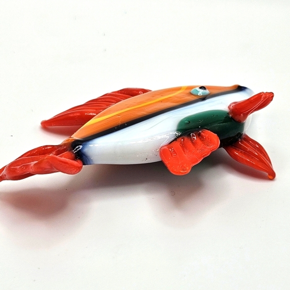 VINTAGE Art Glass Colorful Tropical Fish Figurine Orange - Picture 3 of 5